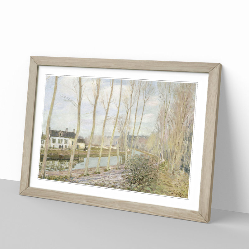 The Loings Canal by Alfred Sisley - Picture Frame Painting, Oak, 36cm H x 48cm W x 2cm D