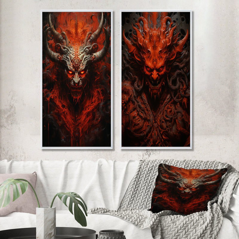 Hindouisme Asura Demon Fiery Flame - ensemble de 2 impressions d'art de l'hindouisme, Cadre blanc, H 40 po x l 41 po