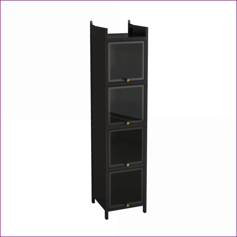 Cabinets with Four-Tier Glass Doors, Five-Tier Storage - Iron + Glass, Black | Contemporary | Entryway, Black