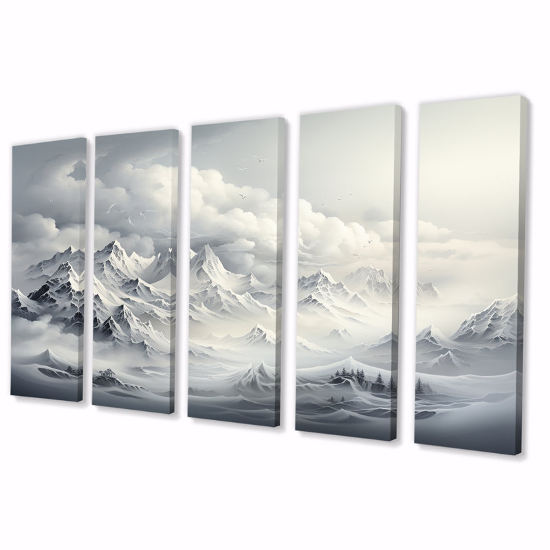 «Snowy Mountain Peaks Serenity III - Mountains Winter», ensemble d'art mural 5 pièces, H 28 po x l 60 po