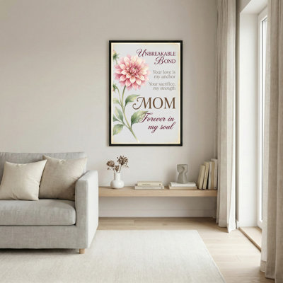 Tableau sur toile avec dahlias et citation inspirante pour maman, idéal pour la décoration de la chambre ou du salon. Cadeau parfait.