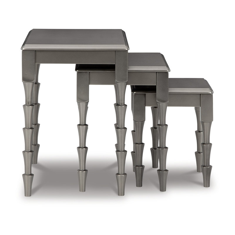 Metallic Gray Wood and Metal Nesting Side Tables Set