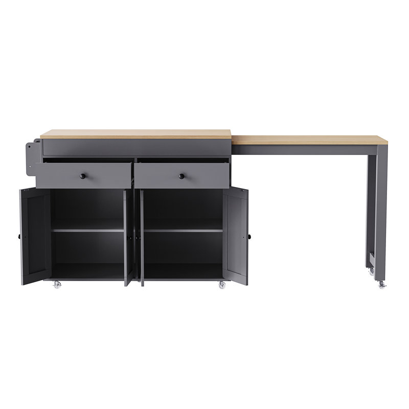K&K Kitchen Island With Extendable Dining Table, Gray