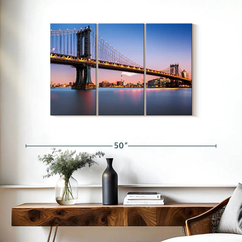 Lilie illuminé le pont de Manhattan, photographie, H 24 po x l 38 po