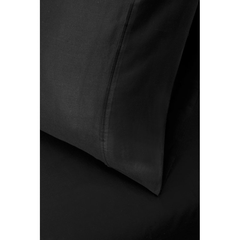 Ensemble de taie d'oreiller en coton certifié égyptien - 300 fils de couleur unie, Noir, Standard