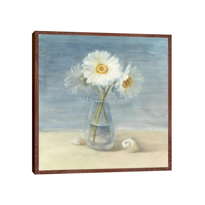 Daisies and Shells by Danhui Nai - Graphic Art Print on Canvas, Classic Brown Wood Framed, 93.98 cm H x 93.98 cm W