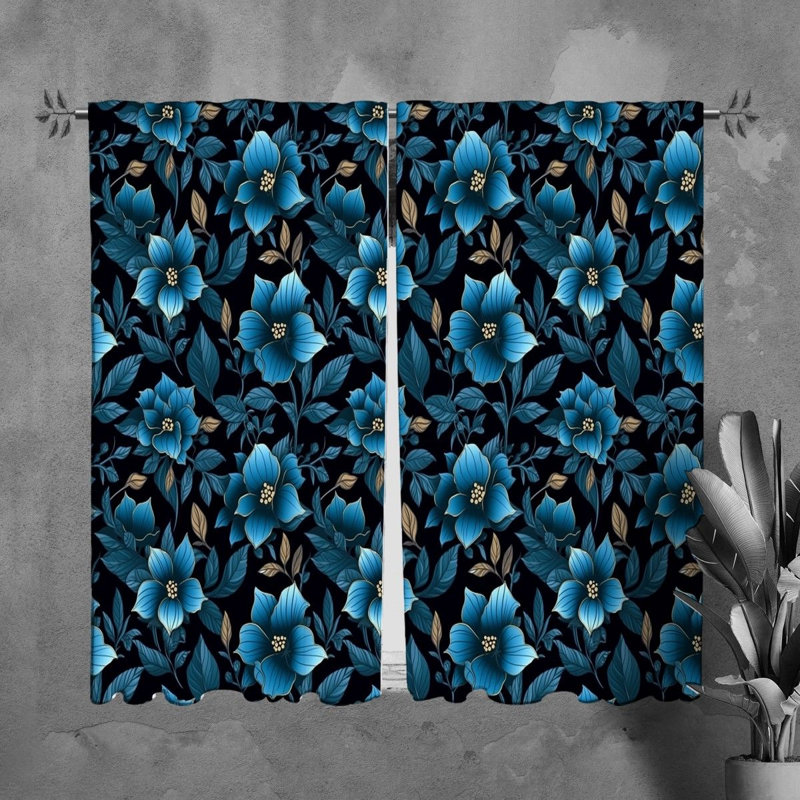 Rideaux à motif floral et rideaux noirs botaniques, L 40 po x L 82 po