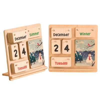 Calendrier perpétuel en bois de 10 po pour enfants - Tableau éducatif quotidien Montessori avec mois, jours et carreaux météorologiques pour enfants d'âge préscolaire