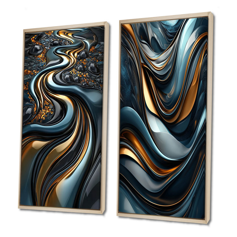 Tourbillon abstrait dans les tons III - ensemble de 2 peintures murales abstraites, H 28 po x l 24 po