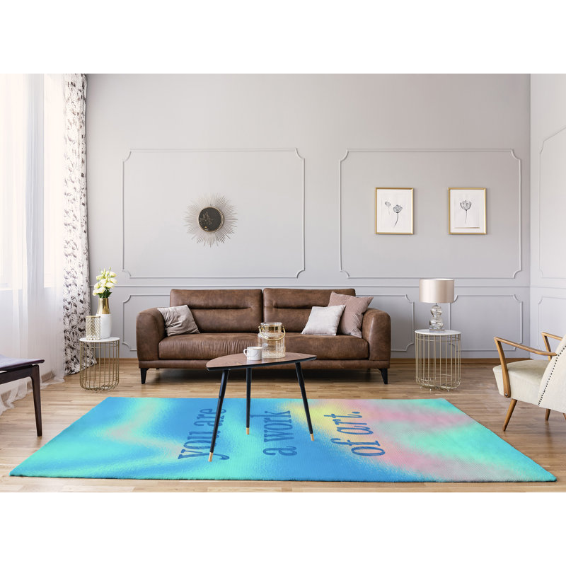 Tapis de travail d’arrière-plan multicolore citation d’art en poly chenille, Rectangle 5 pi x 7 pi