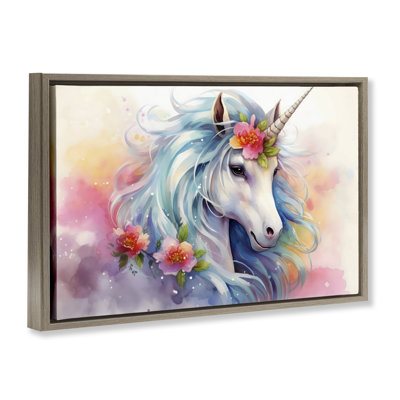 Cadre flottant licorne magique avec fleurs, design by Creative Studio