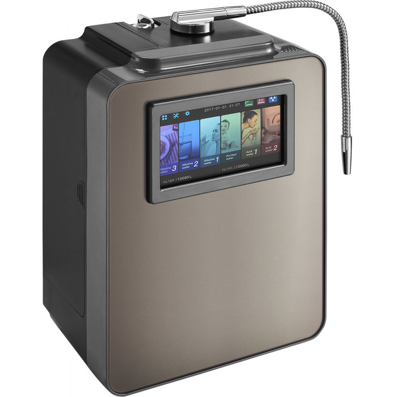 Machine à ioniser l'eau alcaline, purificateur d'eau à acide alcalin à pH 2,5-11,2, système de filtration domestique à 6 réglages d'eau, ORP jusqu'à -850mV, 10000L par filtre, fonction UV, chauffage de l'eau
