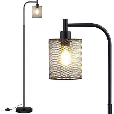 Industrial Floor Lamp, Standing Lamp With Hanging Iron Mesh Lamp Shade, 6W LED Bulb, Whole Metal Farmhouse Floor Lamp With Foot Switch, Rustic Floor Lamps For Living Room Bedroom