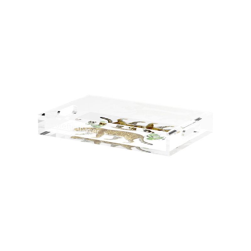 Leopard Seeing Double Acrylic Square Decorative Tray, White, 18"W x 18"D x 2"H
