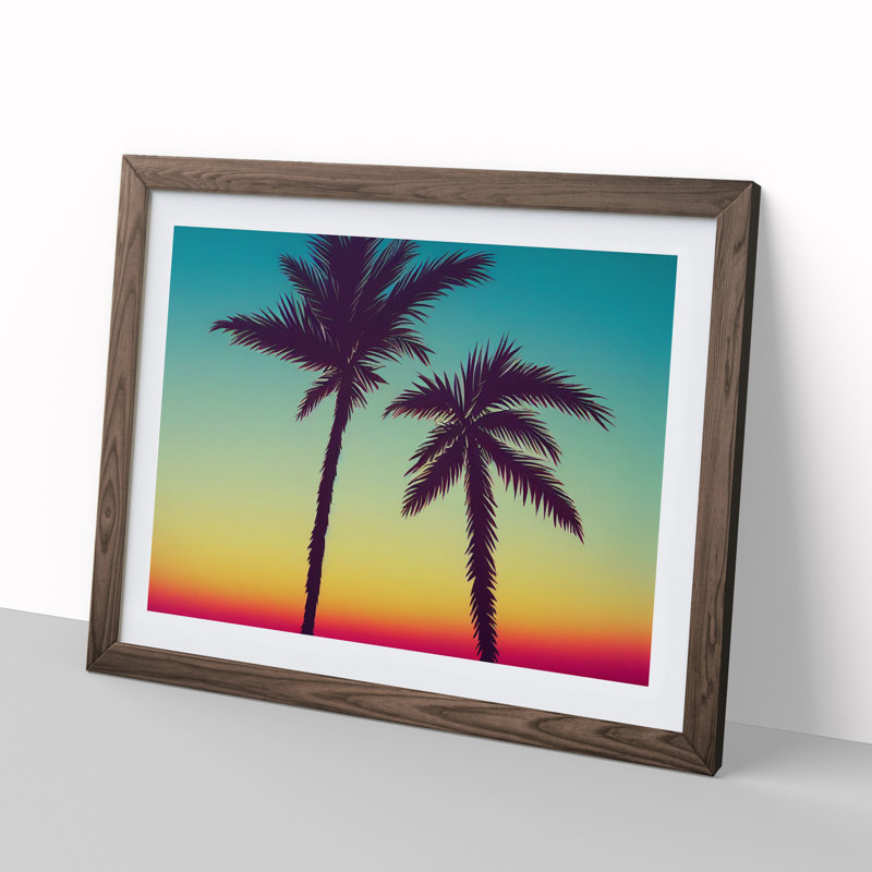 Showstopping Palm Tree Sunset - Framed Print, 46cm H x 64cm W x 2cm D, Walnut