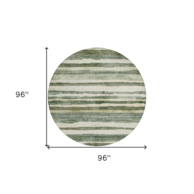 Tapis intérieur lavable rayé rond 8 po sauge et beige