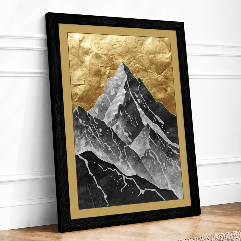 Mountain in Gold Modern - Framed Print, A1 - 84.1 x 59.4 cm, Black