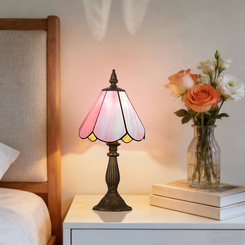 1 - Light 7 inch Pink Tiffany Table Lamp,Handcrafts Stained Glass Style Table Light, Pink