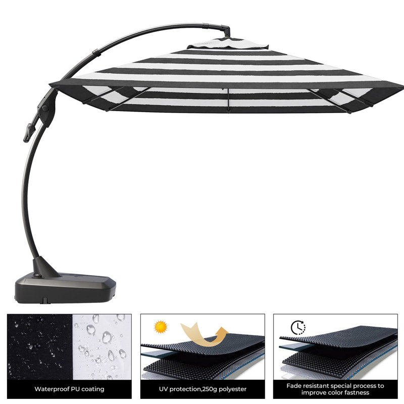 Parasol rayé en porte-à-faux avec base Vanelope 