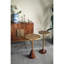 Table d'appoint mince en laiton avec plateau texturé doré et base en bois