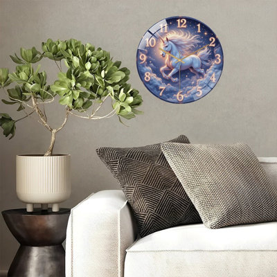 Unicorn Themed Wall Clock for Home Decor Art - 12'' Modern Glass Wall Clock
