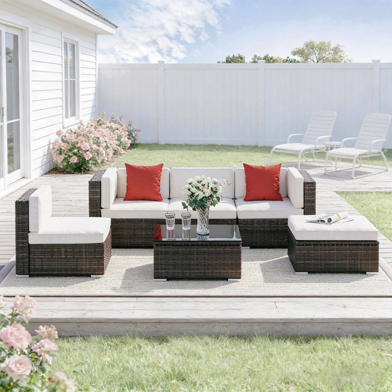 Ensemble de conversation moderne pour l'extérieur, ensemble de meubles de patio 6 pièces, ensemble de canapé modulaire d'extérieur