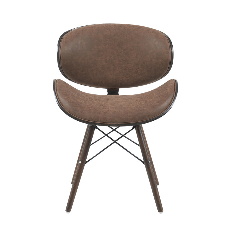 Murtaza Mid-Century Dining Chair in Faux Leather and Walnut Wood, Walnut, Dark Brown