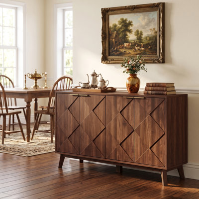Buffet moderne de 55 po avec tablettes réglables et armoire de rangement à 4 portes pour la salle à manger