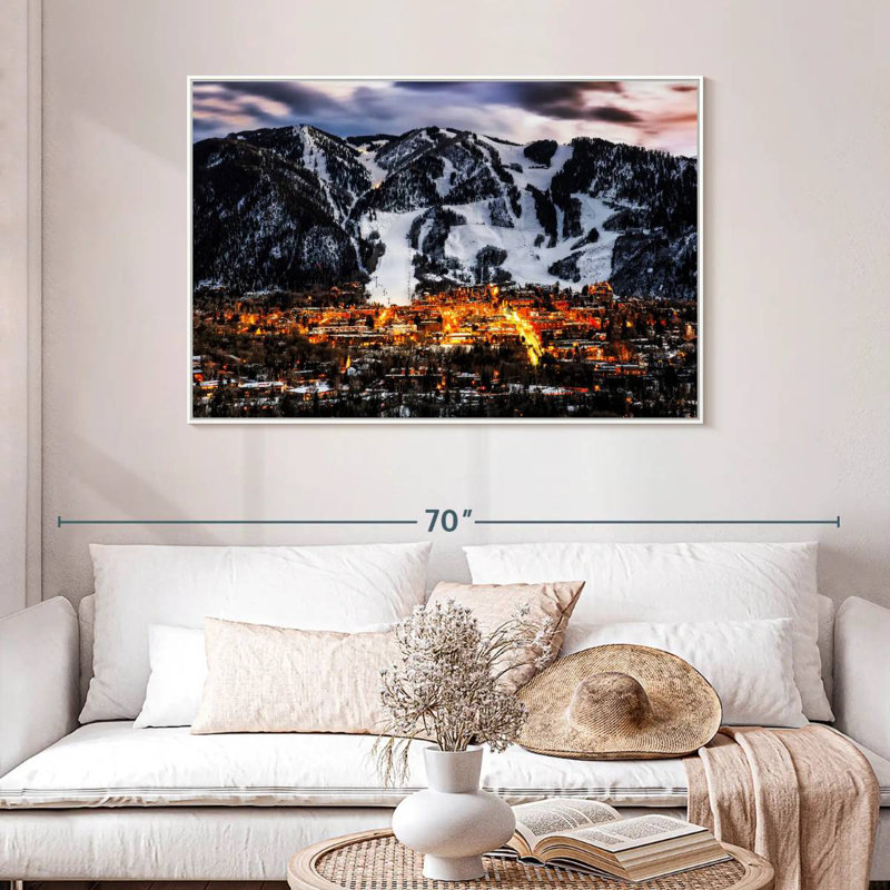 Aspen la nuit, 46 po x 31 po, Cadre flottant blanc