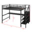 Lit mezzanine double en métal noir avec bureau en L, port USB, DEL, armoire