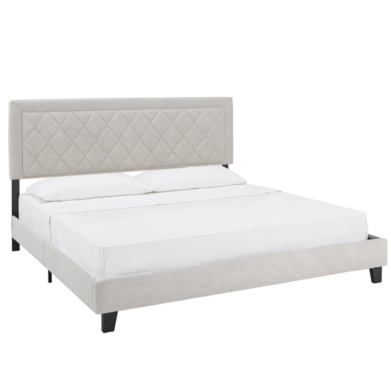 Lit plateforme tapissier Aguadilla, Blanc crémeux, Très grand