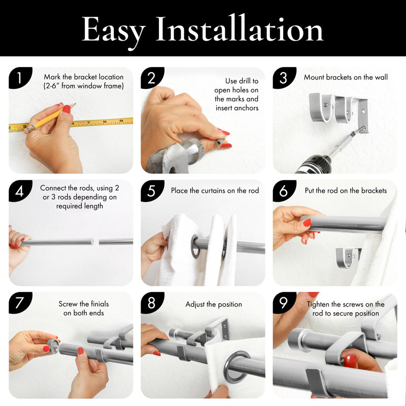 Satin Nickel Adjustable Double Curtain Rod 28" - 48"