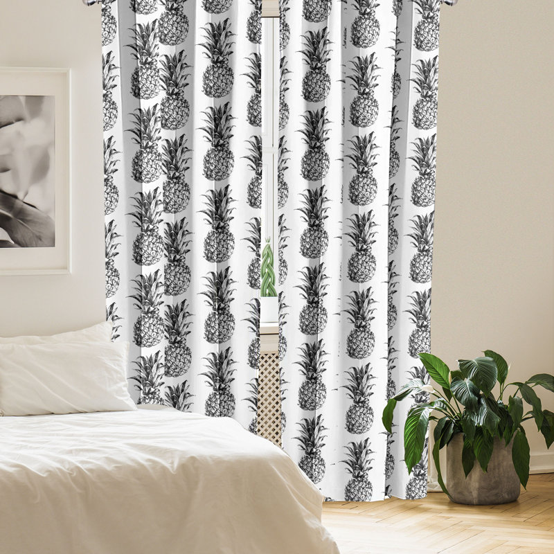 Pineapple 4-Panel Curtains, Vintage Fruit, Black Grey White, 56" W x 63" L