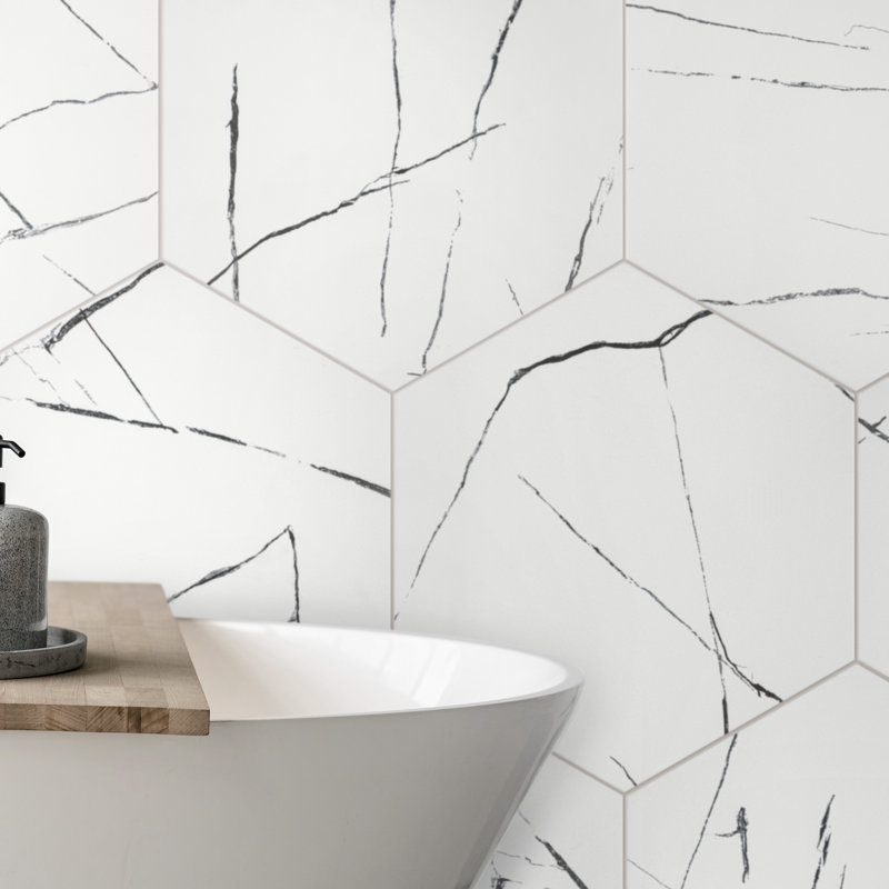 Visium Hex 17" x 20" Porcelain Marble Look Floor and Wall Tile