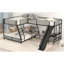 Lit superposé simple au-dessus de L en forme de L avec lit mezzanine simple, bureau intégré et glissade, noir