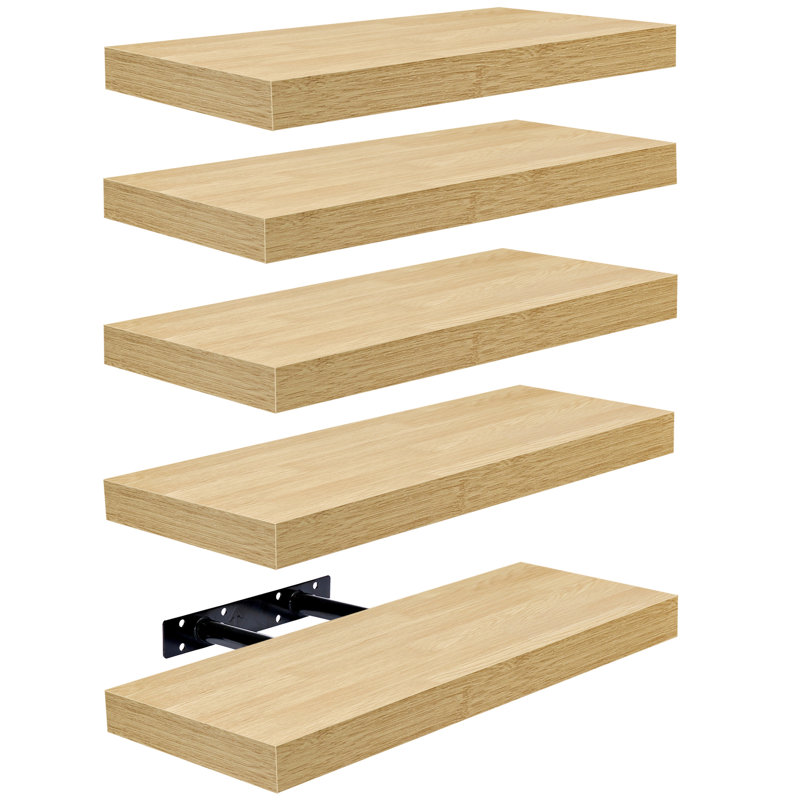 Tablettes murales flottantes Sorbus, fixées au mur pour la décoration intérieure, étagère murale en bois aggloméré l 16,25 po x P 5,5 po (ensemble de 5) - érable