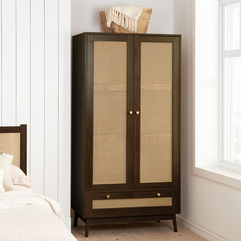 Noemi 2 Door Manufactured Wood Wardrobe, Walnut