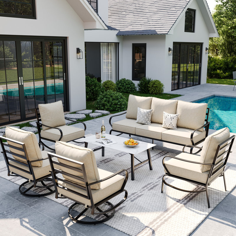 7-Person Outdoor Seating Group With Coffee Table, Beige