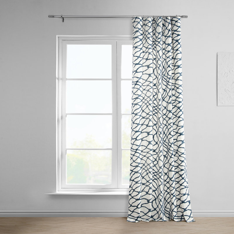 Husnein Coral Abstract Printed Cotton Twill Room Darkening Curtains-  Single Panel, 50" W x 96" L, Blue