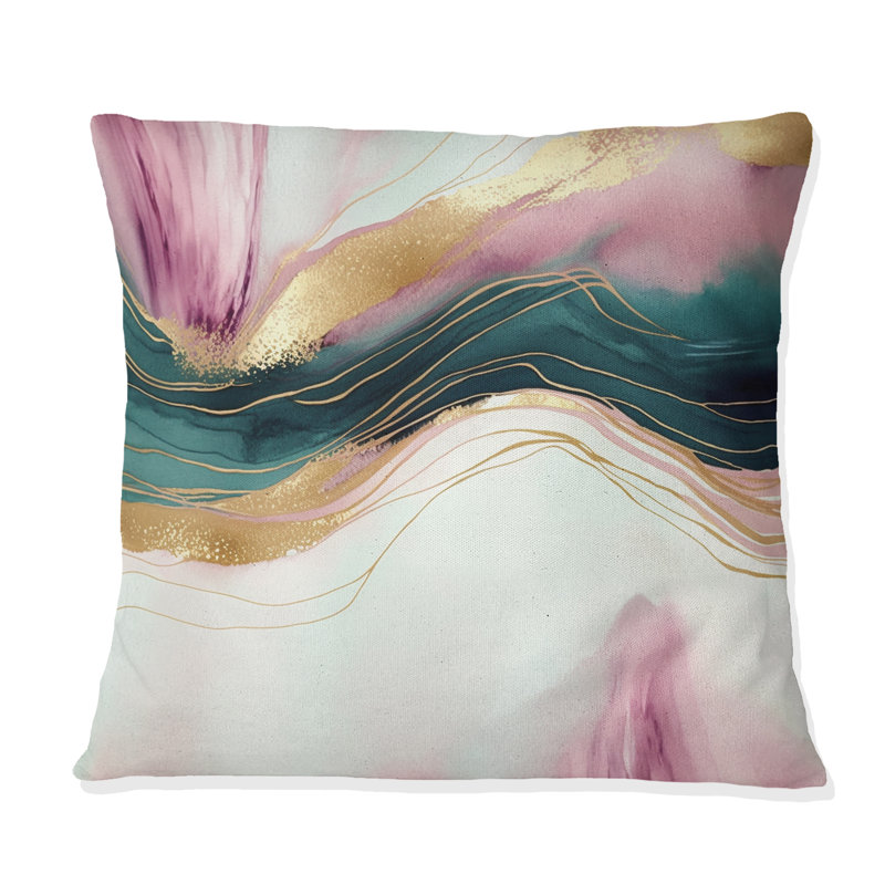 Coussin décoratif abstrait en marbre rose et vert à motif géométrique abstrait III