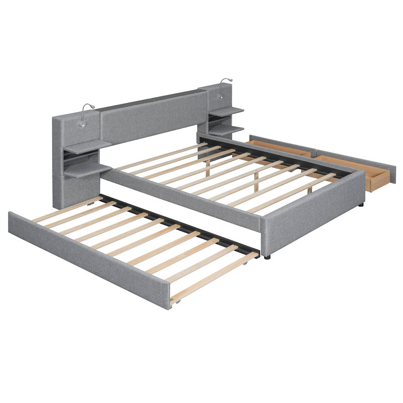 Lit plateforme tapissier Torin, Gris
