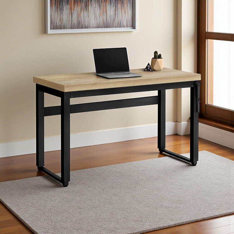 Wendy Natural Finish Height Adjustable Computer Desk with Metal Leg, 29.29" H X 47.13" W X 23.58" D