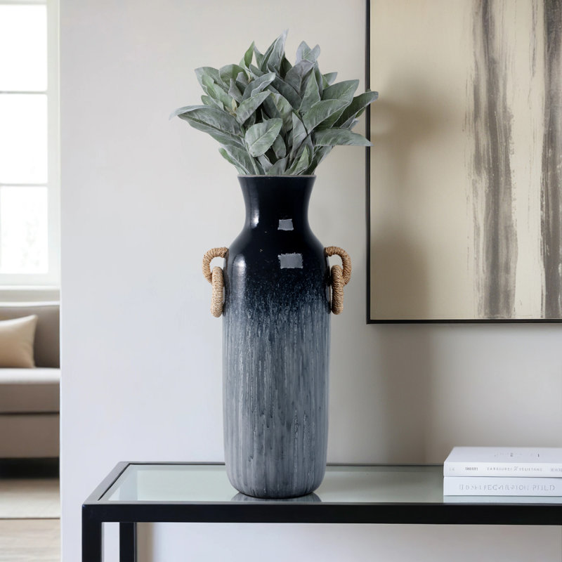 Handmade Pottery/Woven/Clay/Jute Floor Vase, 24", Ombre, Blue
