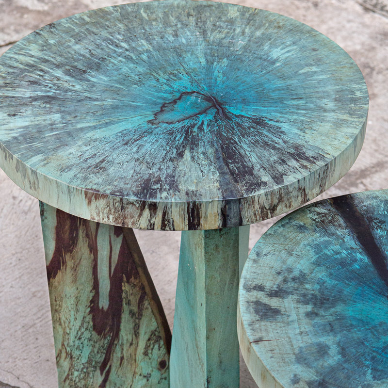 Leonora Solid Wood Nesting Tables, Blue