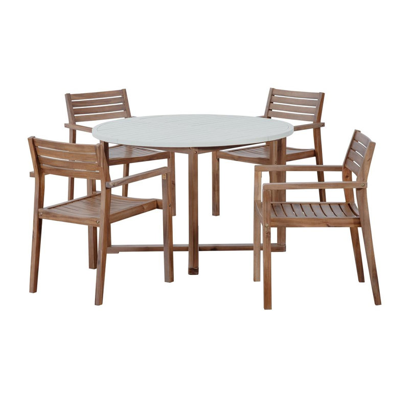 5-Piece Outdoor Dining Set, Light Gray, Light Brown
