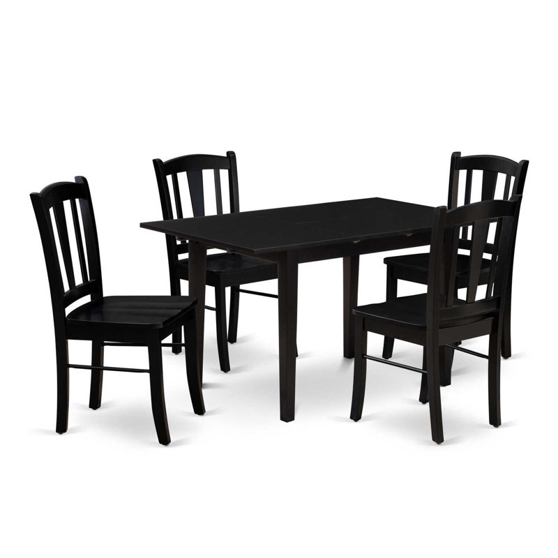 5 Piece Kitchen Table Set for 4 Includes a Rectangle Dining Table with Butterfly Leaf and 4 Dining Room Chairs, Black, Black