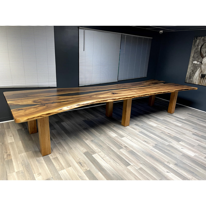 Big Live Edge Rectangular Solid Wood Handmade Conference Epoxy Table for 16-20 people