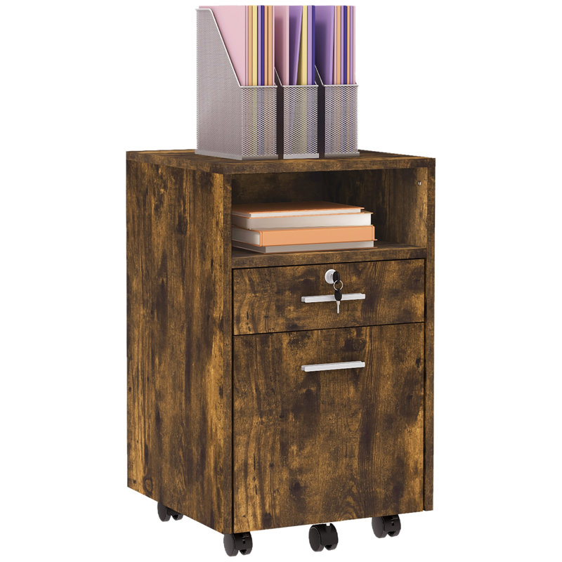 2 Drawer Filing Cabinet with Lock for A4 Letter Size, Rustic Brown