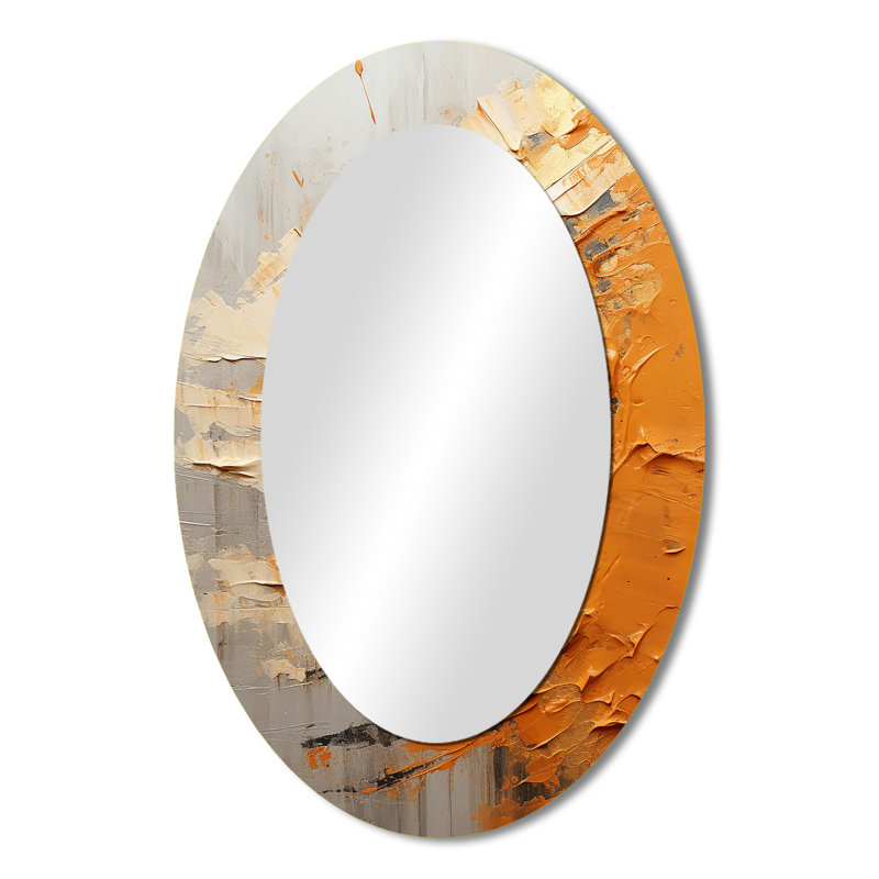 Miroir décoratif abstrait en métal doré et orange, 36 po x 24 po