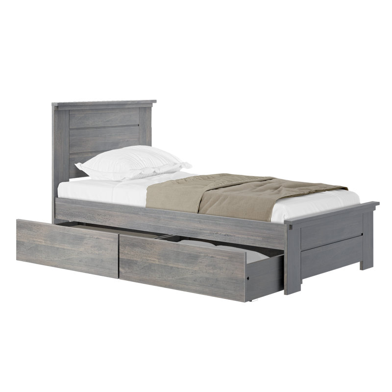 Lit plateforme avec rangement en bois massif Decimus, Driftwood, Simple